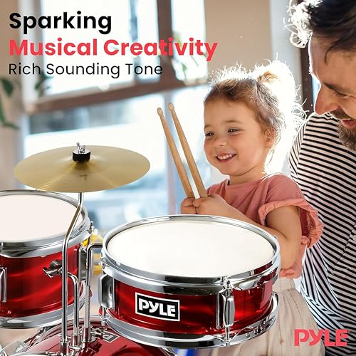 3 Piece Kids Drum Set with Bass Drum, Snare, Tom, Cymbal, Throne, Drumsticks B891