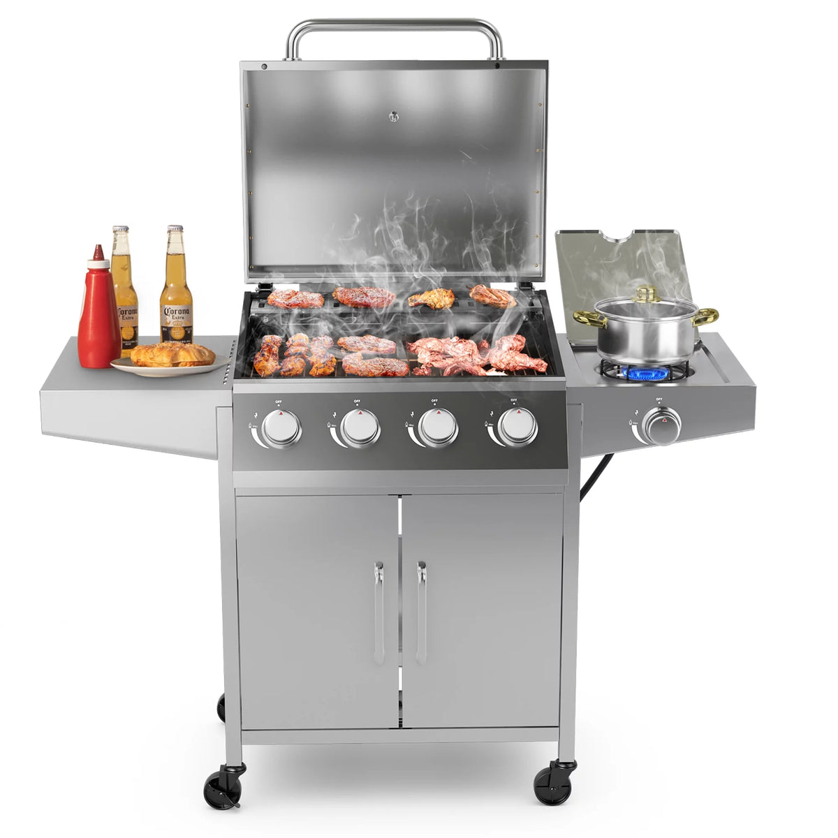 5-Burner Propane Gas BBQ Grill with Side Burner T76413