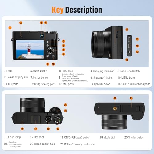 4K 64MP Compact Digital Camera with 16X Zoom D4148