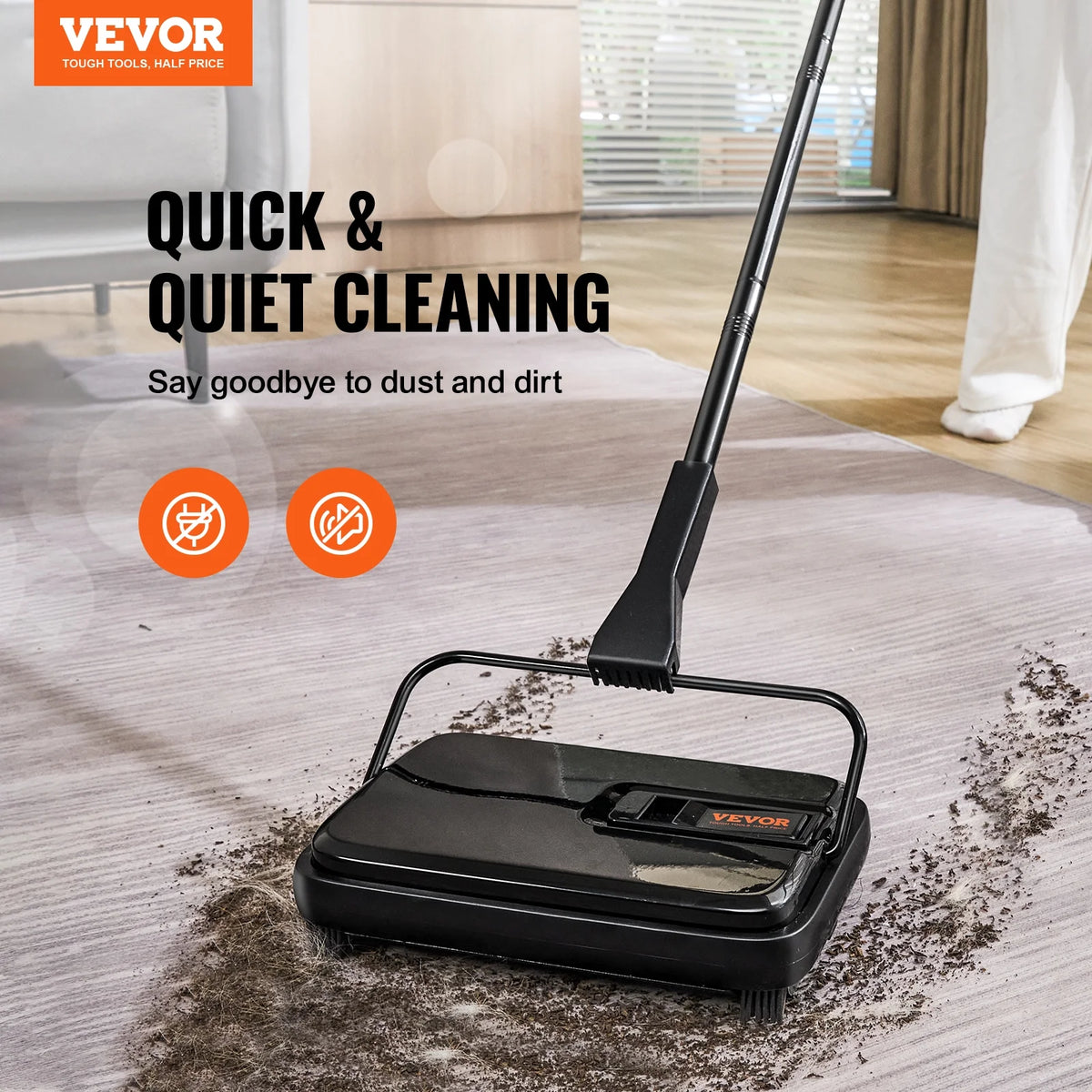 Carpet Sweeper Manual 7.87 in Non Electric Horsehair Black X649