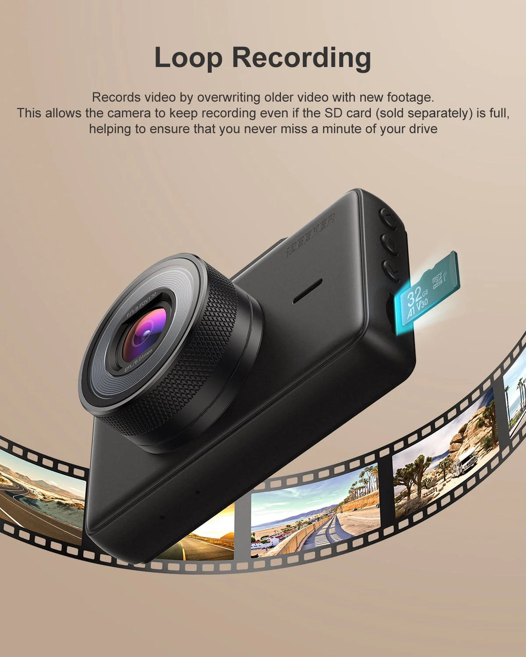 1080P Dash Cam with Night Vision, 3 Inch LCD, 170° Wide Angle U6366