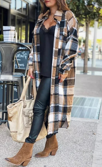 Plaid Button Pocket Shirt Collar Outerwear T320