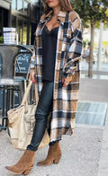 Plaid Button Pocket Shirt Collar Outerwear T320
