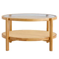 Round 2-Tier Glass Coffee Table with Solid Wood Legs H305692