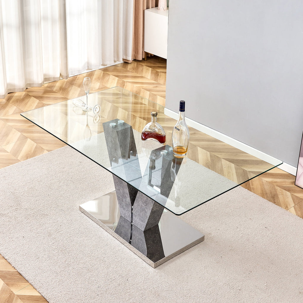 Modern Minimalist Rectangular Glass Dining Table for 6-8 O51242