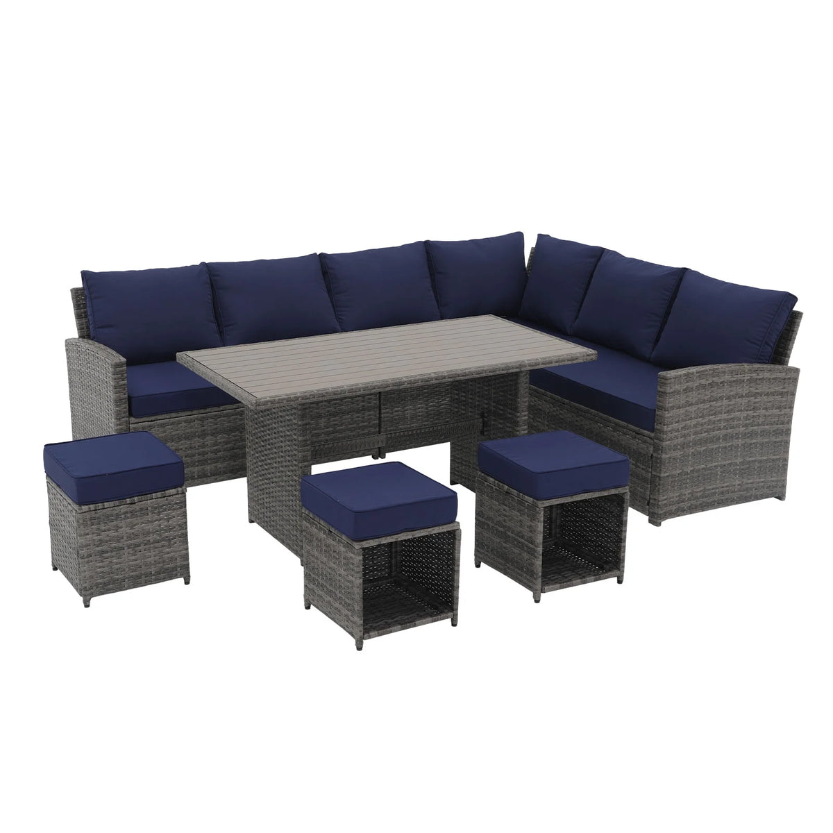 7 Piece Patio Furniture Set with Dining Table and Ottomans C4095