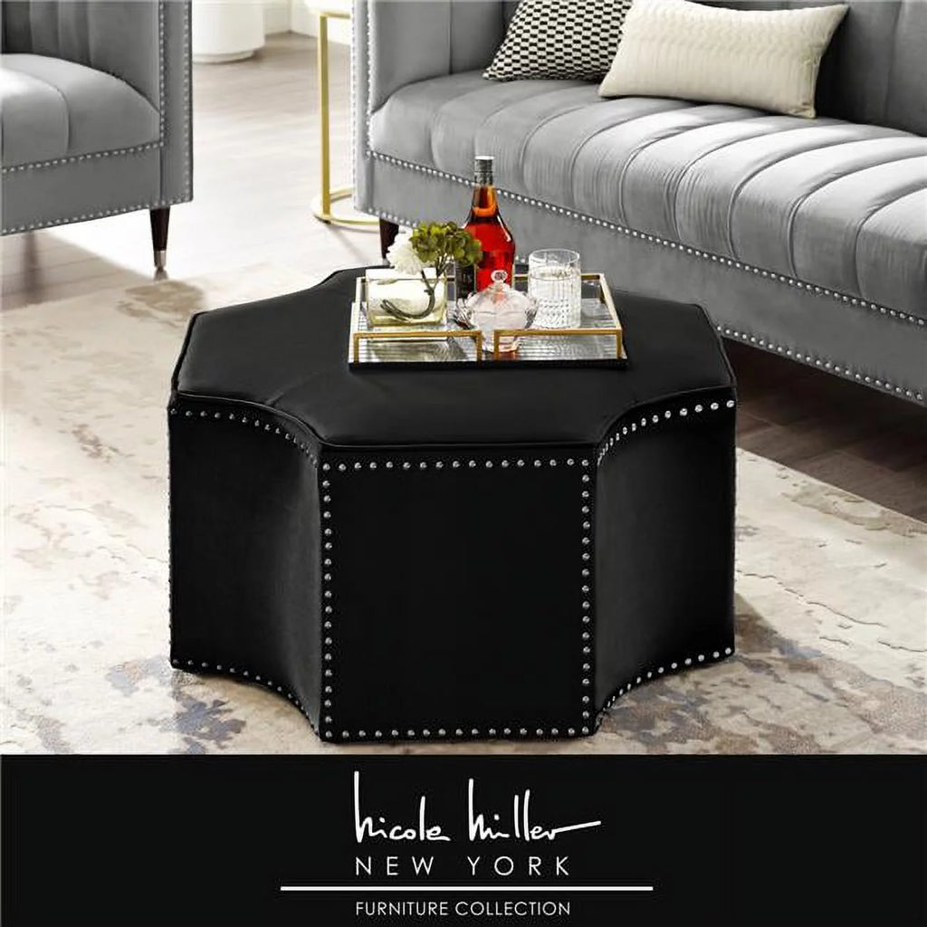 Black Velvet Upholstered Cocktail Ottoman B407