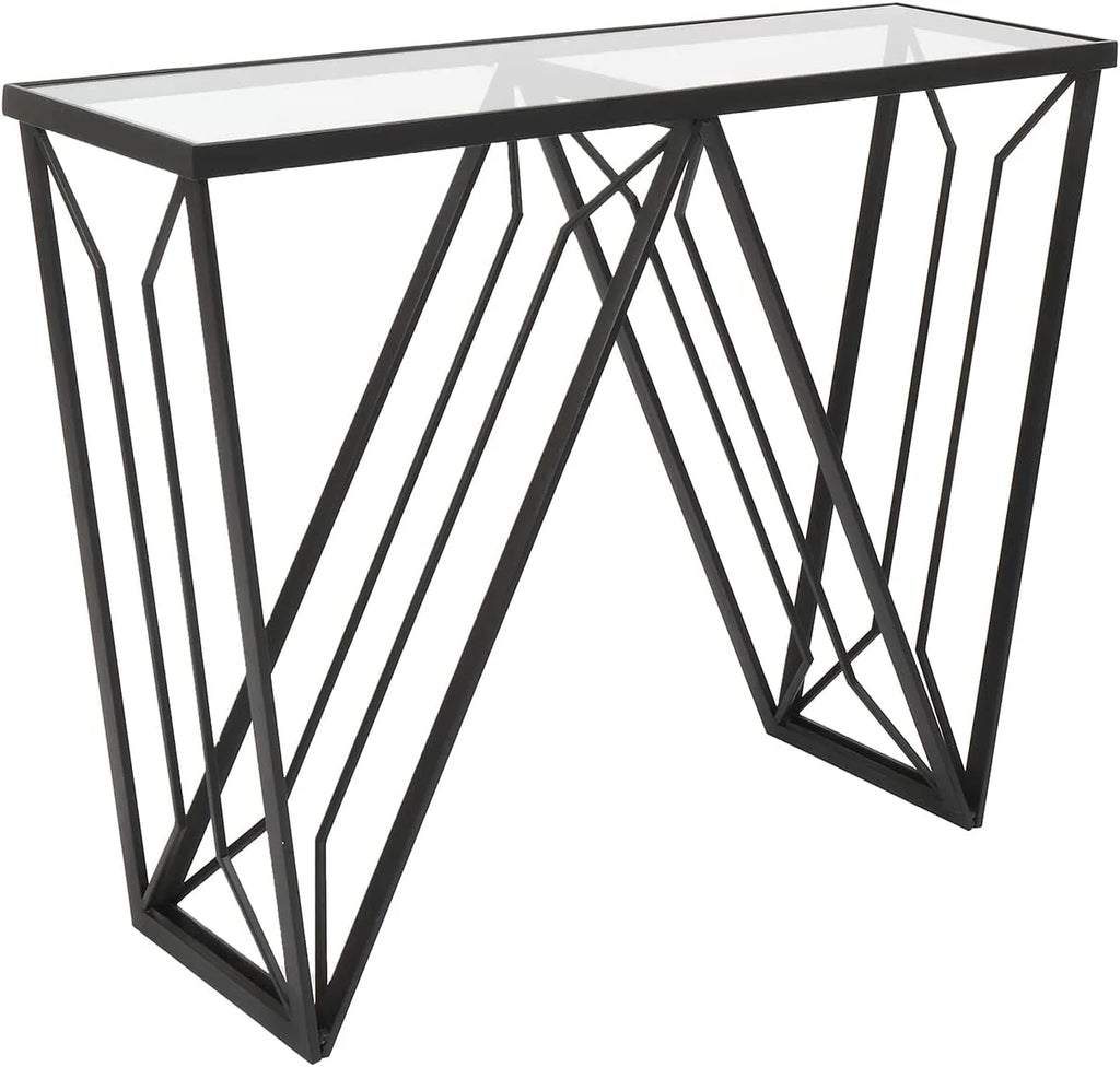 Glass Console Table Narrow Sofa Table Black Metal Frame X7826