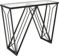 Glass Console Table Narrow Sofa Table Black Metal Frame X7826