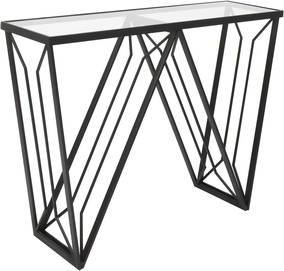 Glass Console Table Narrow Sofa Table Black Metal Frame X7826