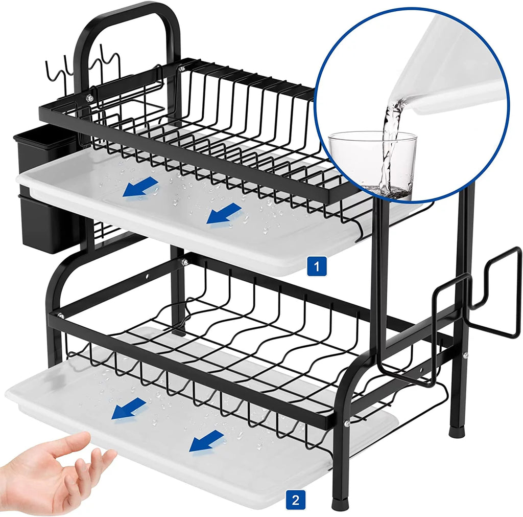 2-Tier Dish Drying Rack with Drain Board Tray W47275