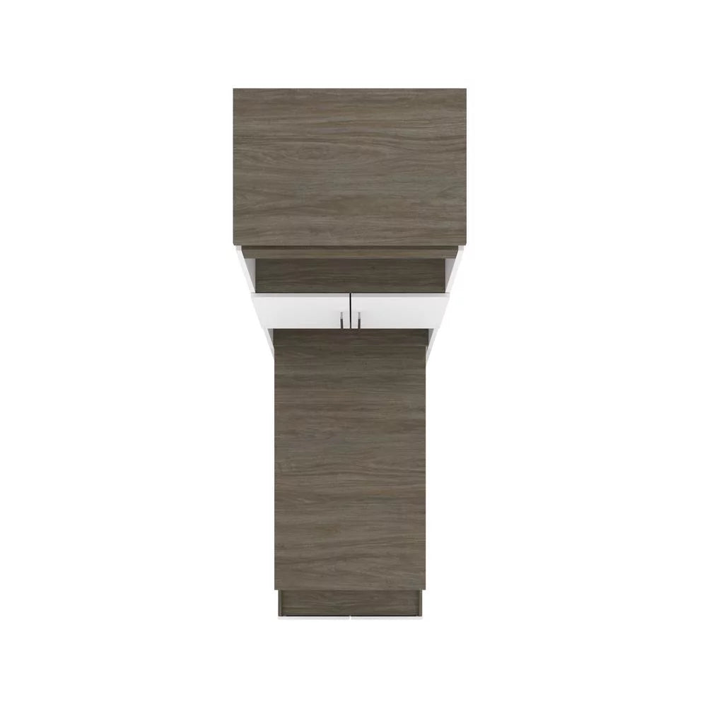 White & Walnut Grey Shelving Unit with Fold-Out Desk U2698