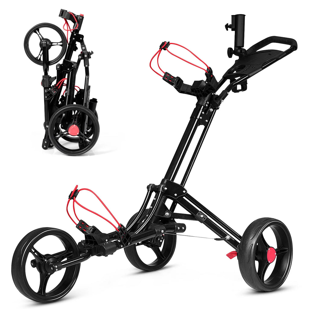 Foldable 3 Wheel Steel Golf Push Cart with Umbrella Holder T78813