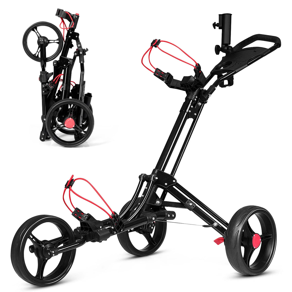 Foldable 3 Wheel Steel Golf Push Cart with Umbrella Holder T78813