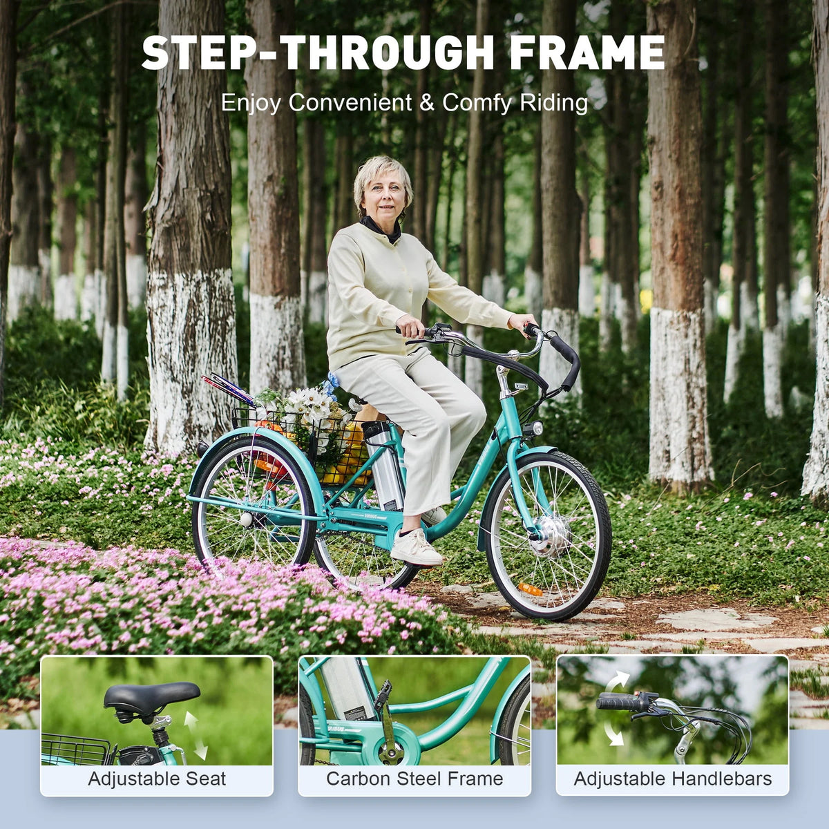 Electric Tricycle 350W with Basket 36V 10Ah Cream H16464