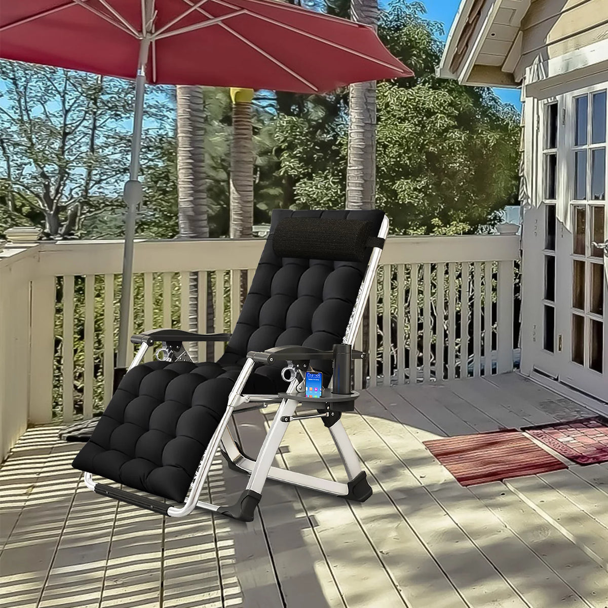 Zero Gravity Folding Lounge Chair with Cushion, Cup Holder, Pillow A181