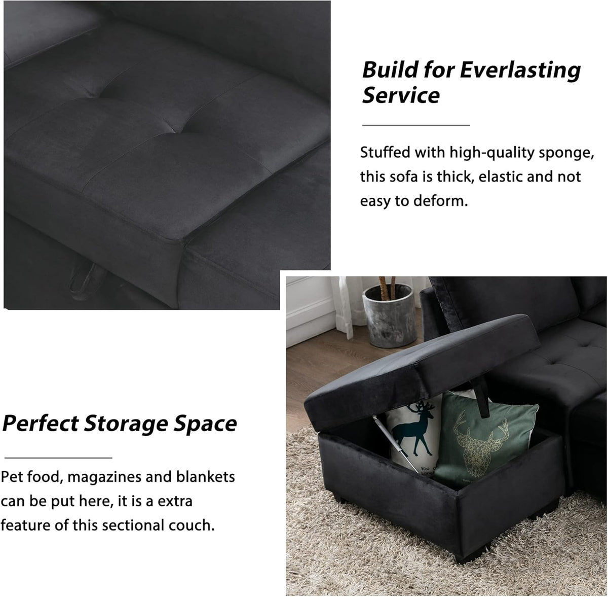 Reversible Sleeper Sectional Sofa with Storage Ottoman C7276