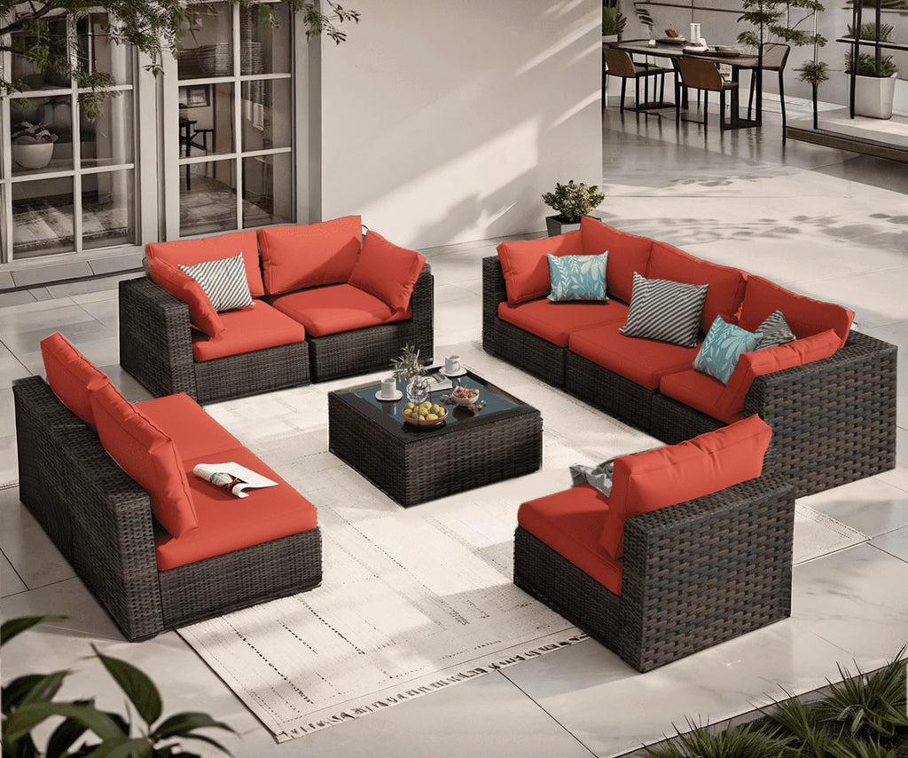 9 Pieces PE Wicker Rattan Outdoor Sofa Set K172