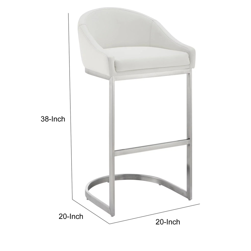28 Inch White Faux Leather Metal Bar Stool C460