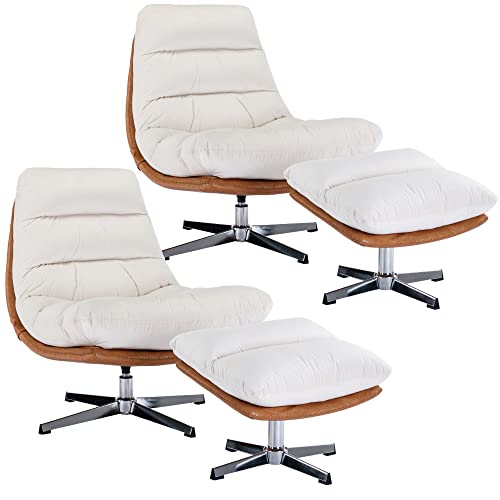 Brown PU Leather Oversized Swivel Accent Chair with Ottoman Z86008