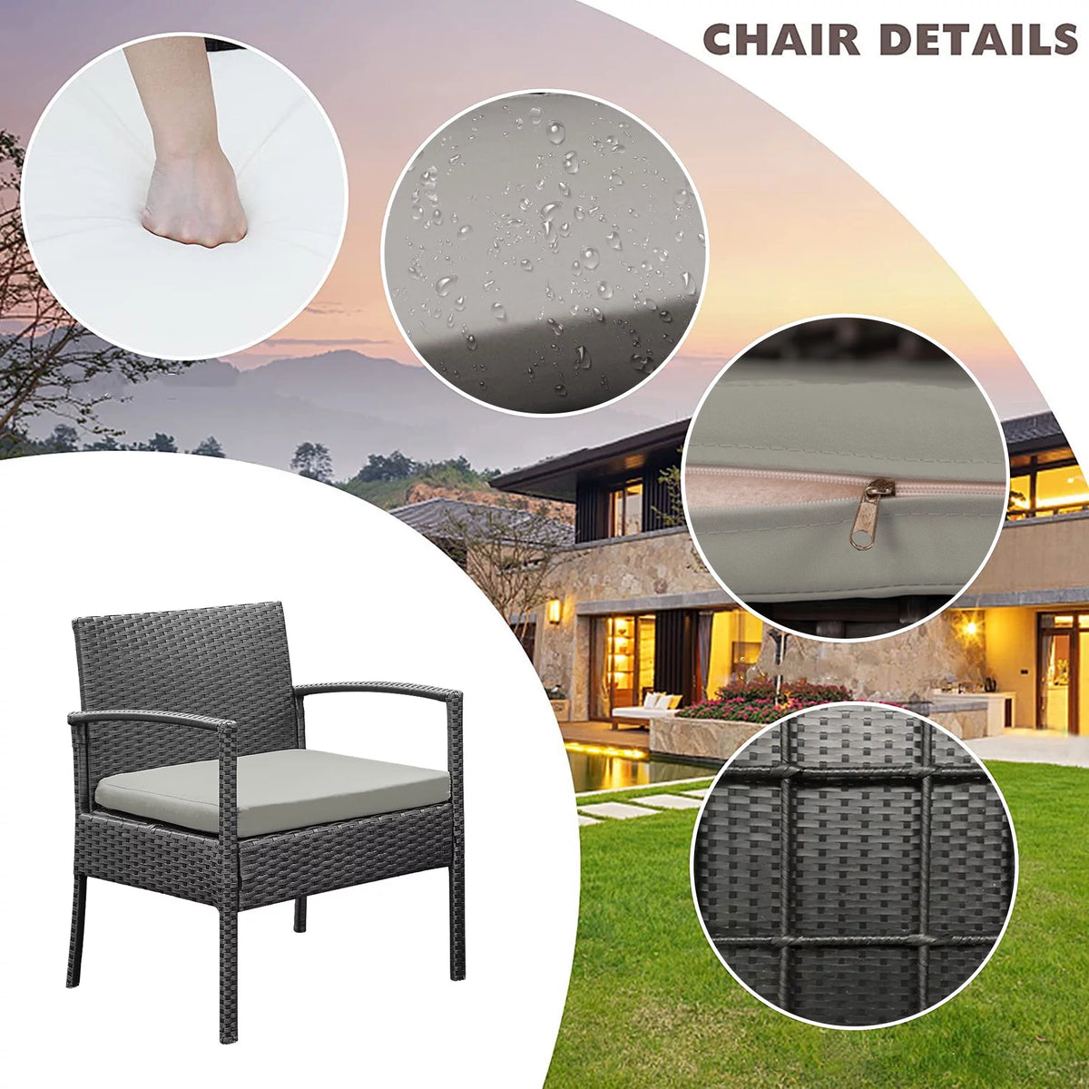 3 Pieces PE Rattan Wicker Chairs and Table Set W937210