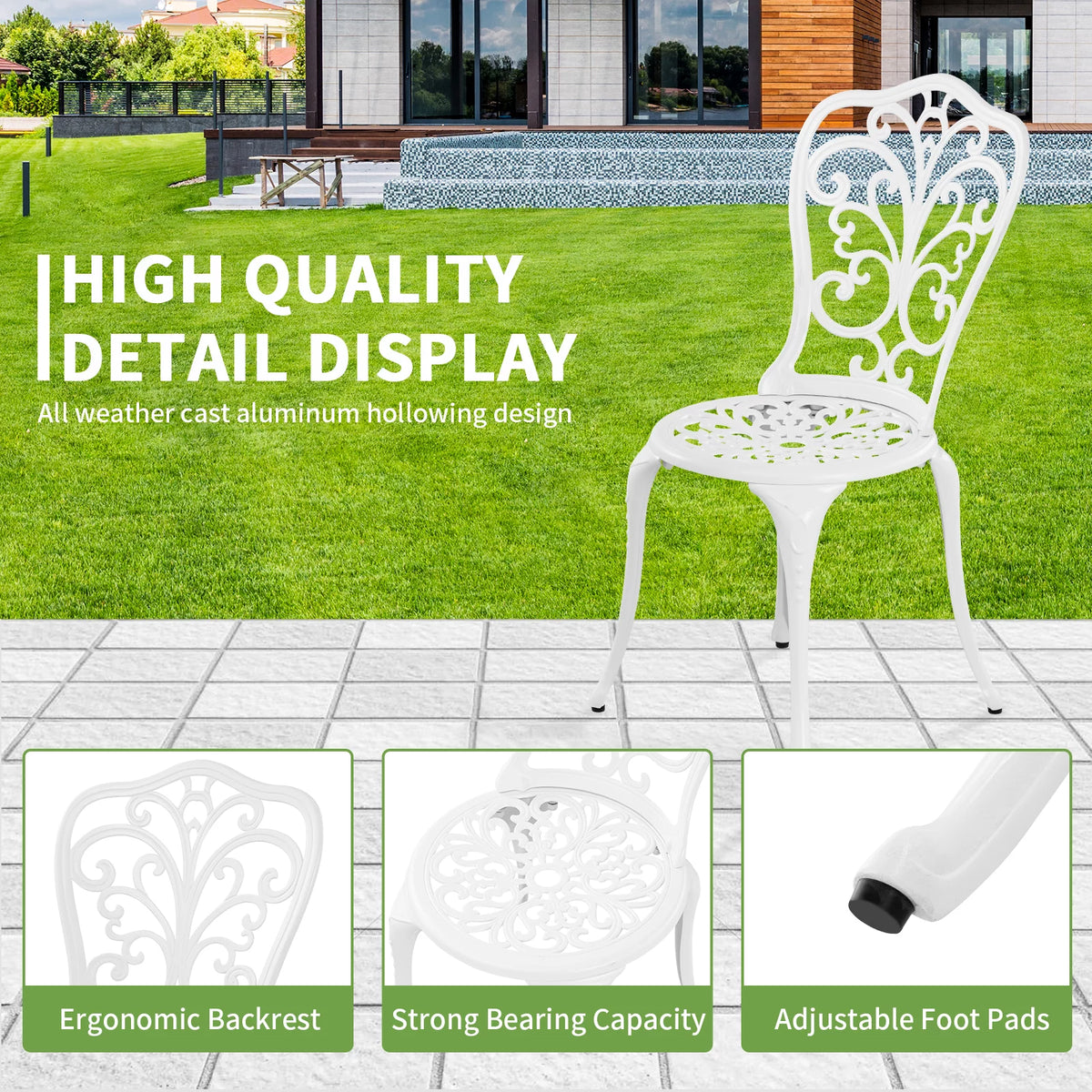 White Bistro Table and Chairs Set of 2 with Umbrella Hole E8352