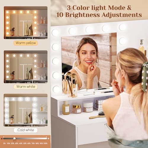 White Vanity Desk with Mirror & Lights S9706
