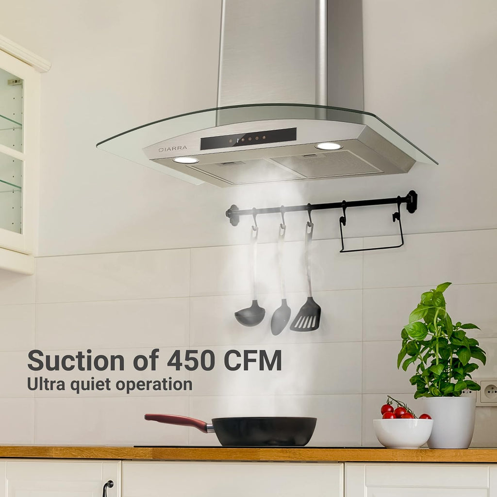 30 inch Stainless Steel Tempered Glass Wall Mount Range Hood Z6523