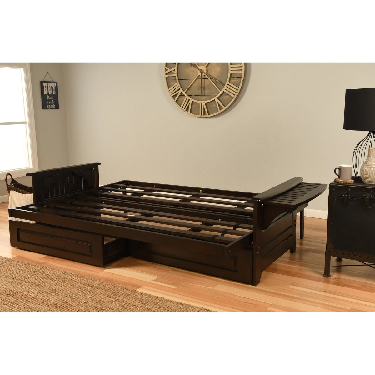 Queen Espresso Wood Storage Futon V2399