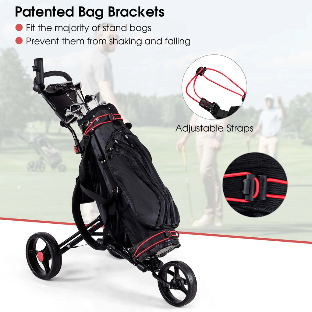 Foldable 3 Wheel Steel Golf Push Cart with Umbrella Holder T78813