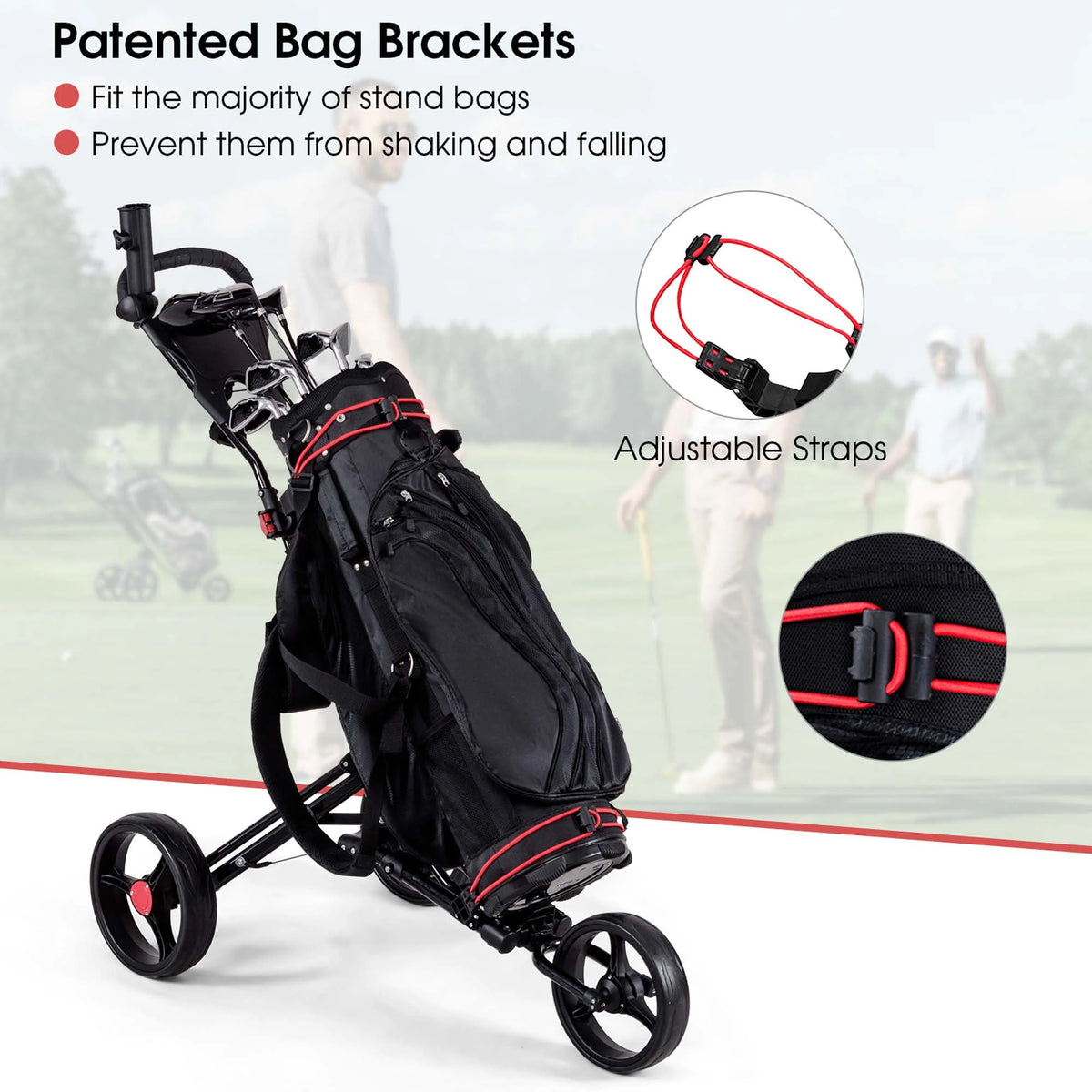 Foldable 3 Wheel Steel Golf Push Cart with Umbrella Holder T78813