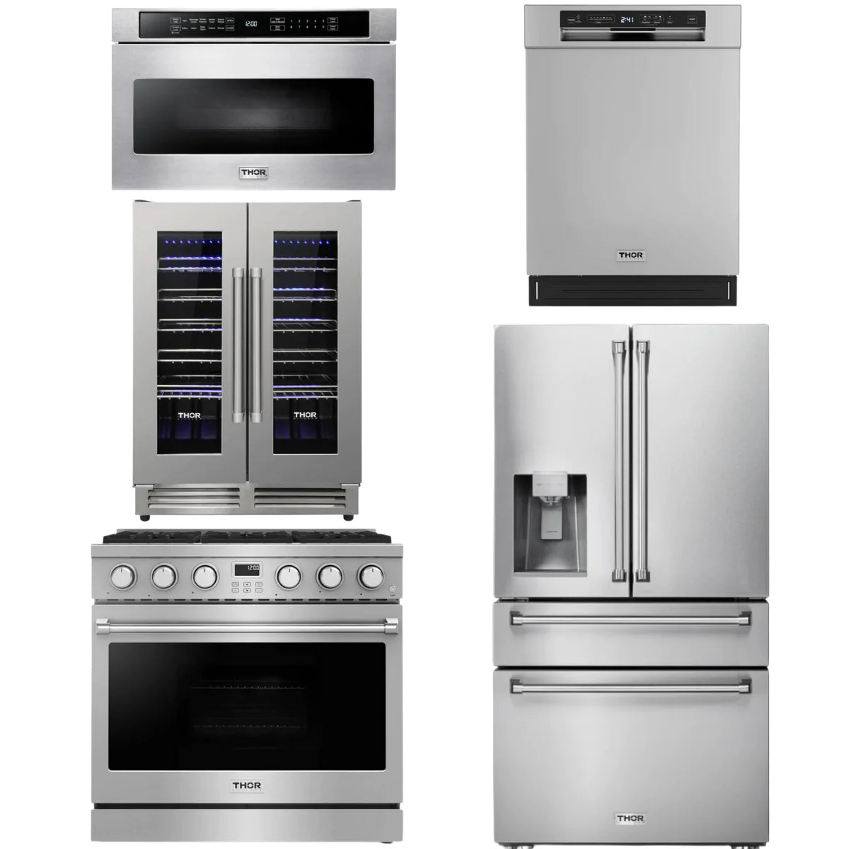 36 Gas Range, Refrigerator, Dishwasher, Microwave and Wine Cooler X73167