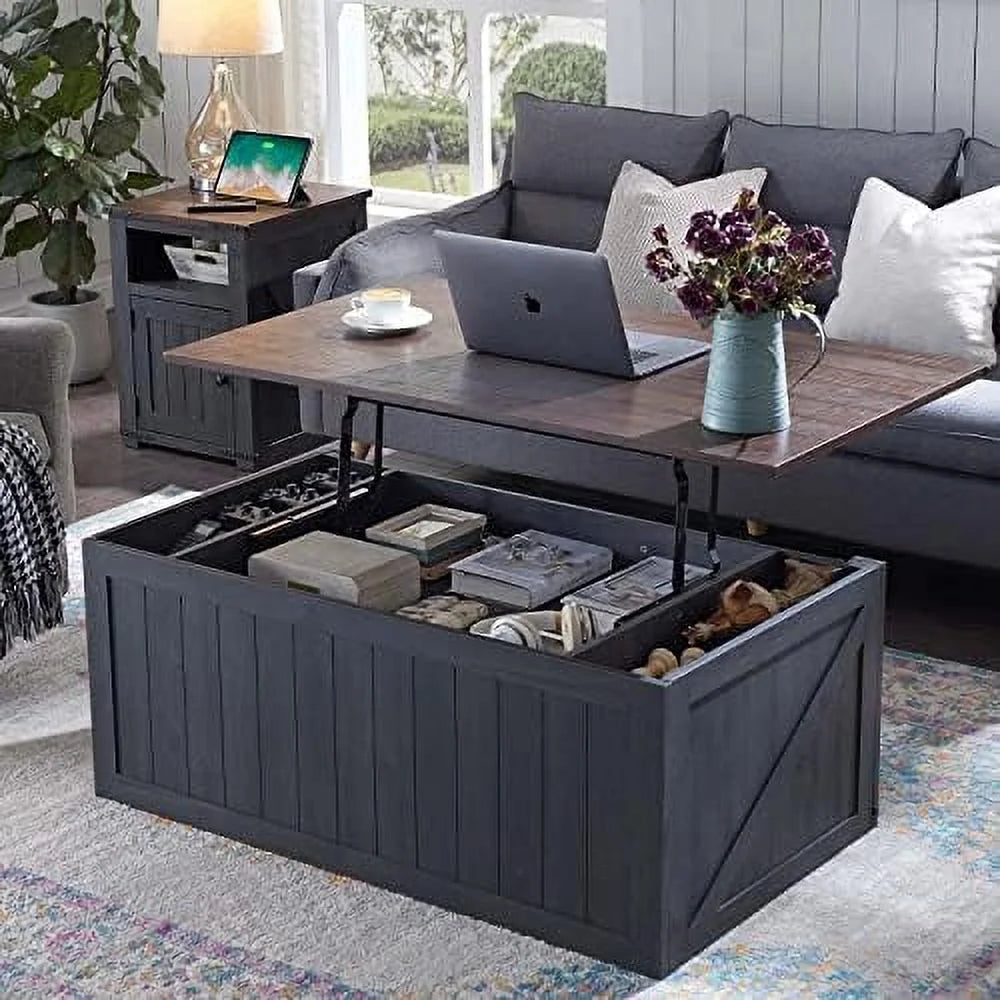 48” Lift Top Coffee Table with Sliding Barn Door Brown H17685