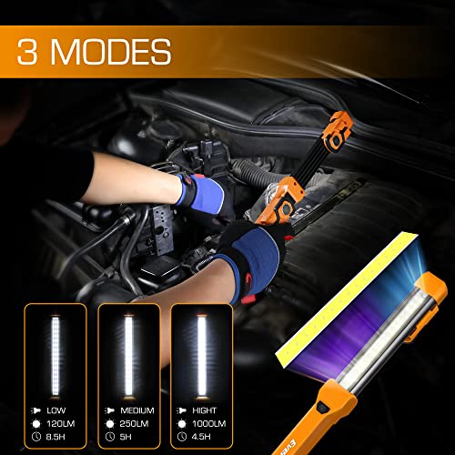 1000LM Rechargeable LED Work Light with Dual Magnetic Bases & Hanging Hooks, 4 Lighting Modes, Pack of 2 Q932