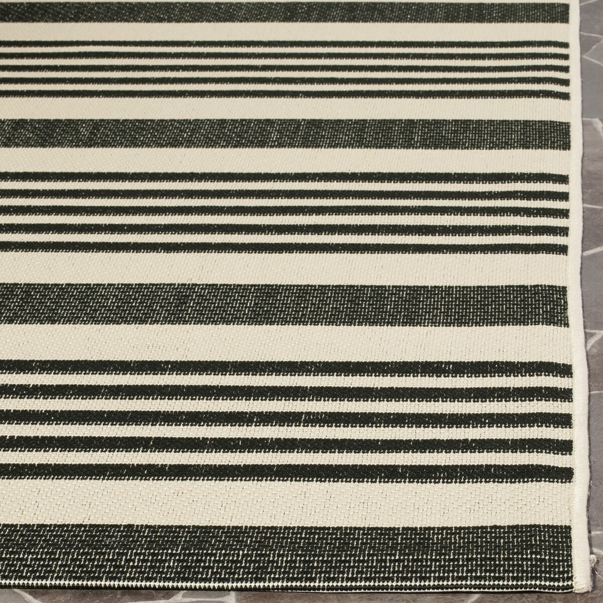 Black/Bone Striped Square Indoor/Outdoor Area Rug C41580