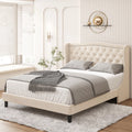 King Bed Frame with Wing-Back Button Tufted Headboard F327544