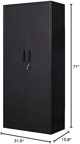 Metal Cabinet with Drawers 71" Locking Steel Cabinet with Doors and Shelves White 2 Drawers Y160710