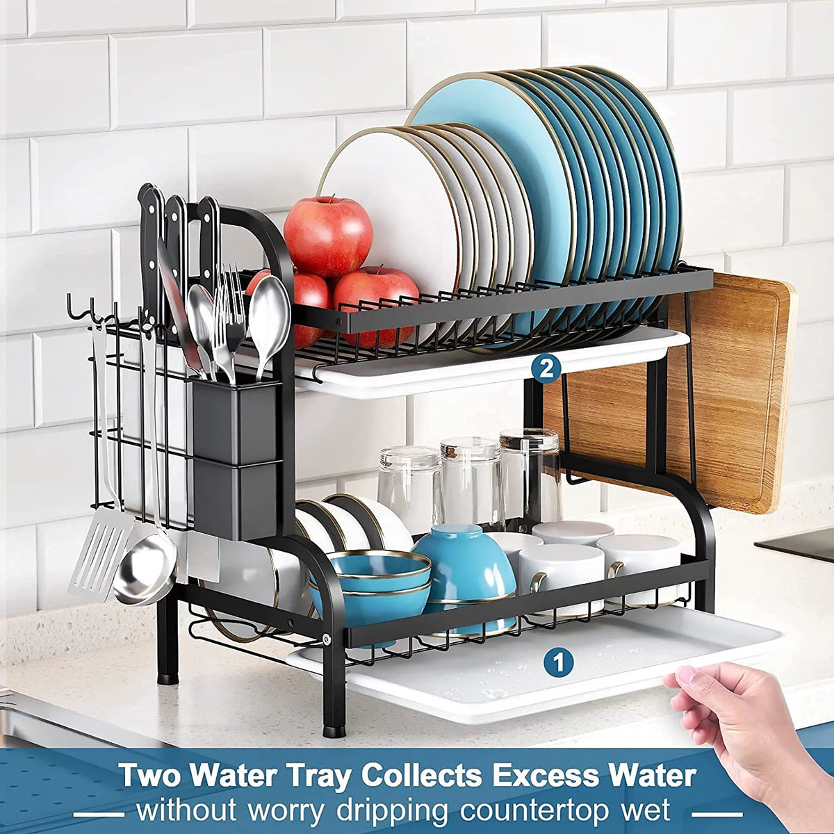 2-Tier Dish Drying Rack with Drain Board Tray W47275