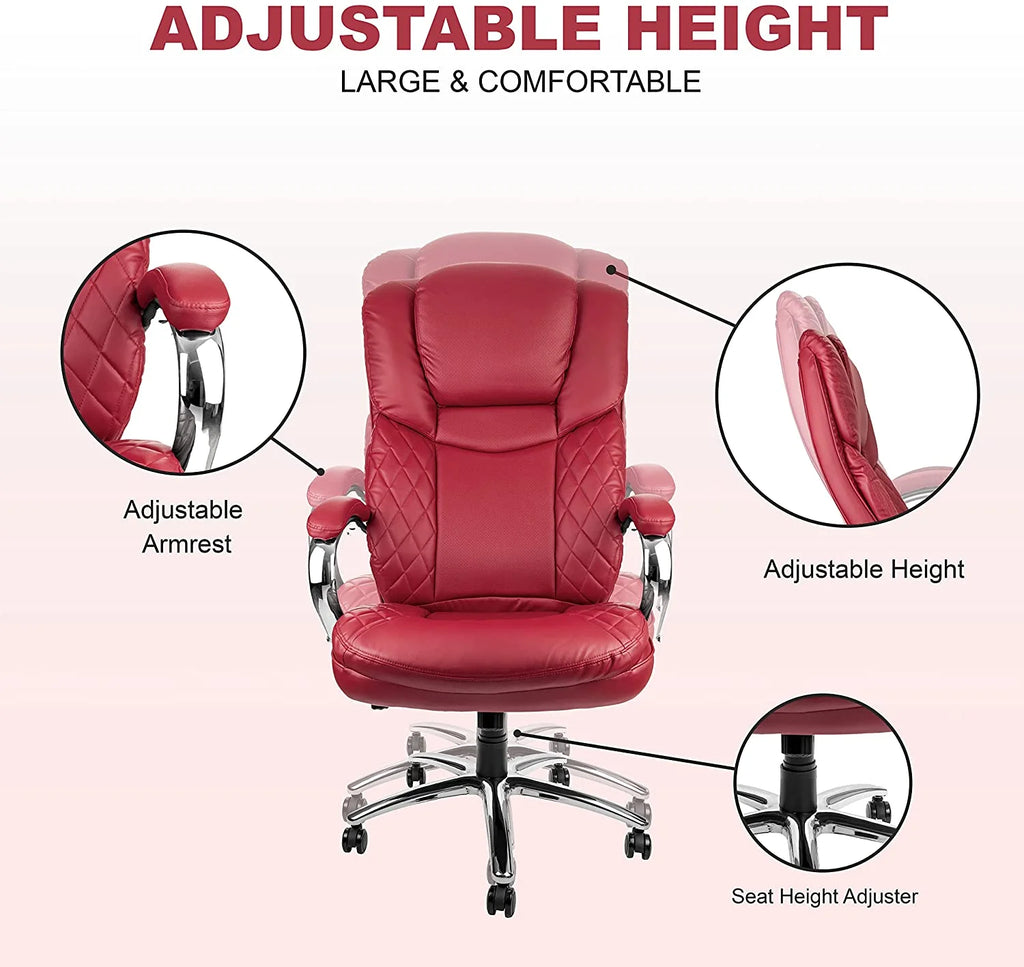 Big and Tall Red PU Leather Executive Office Chair 400lbs M3162