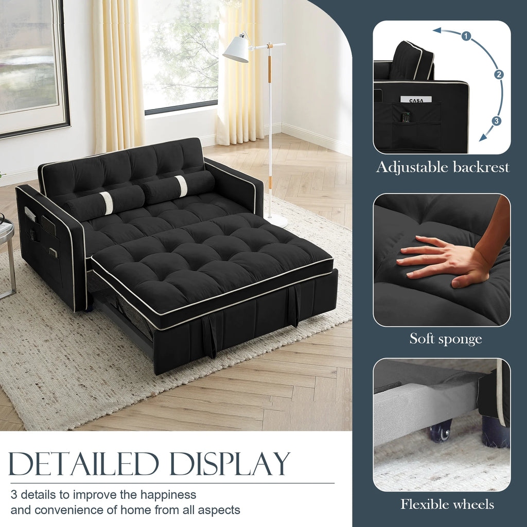 Black Velvet Pull Out Sofa Bed V10600