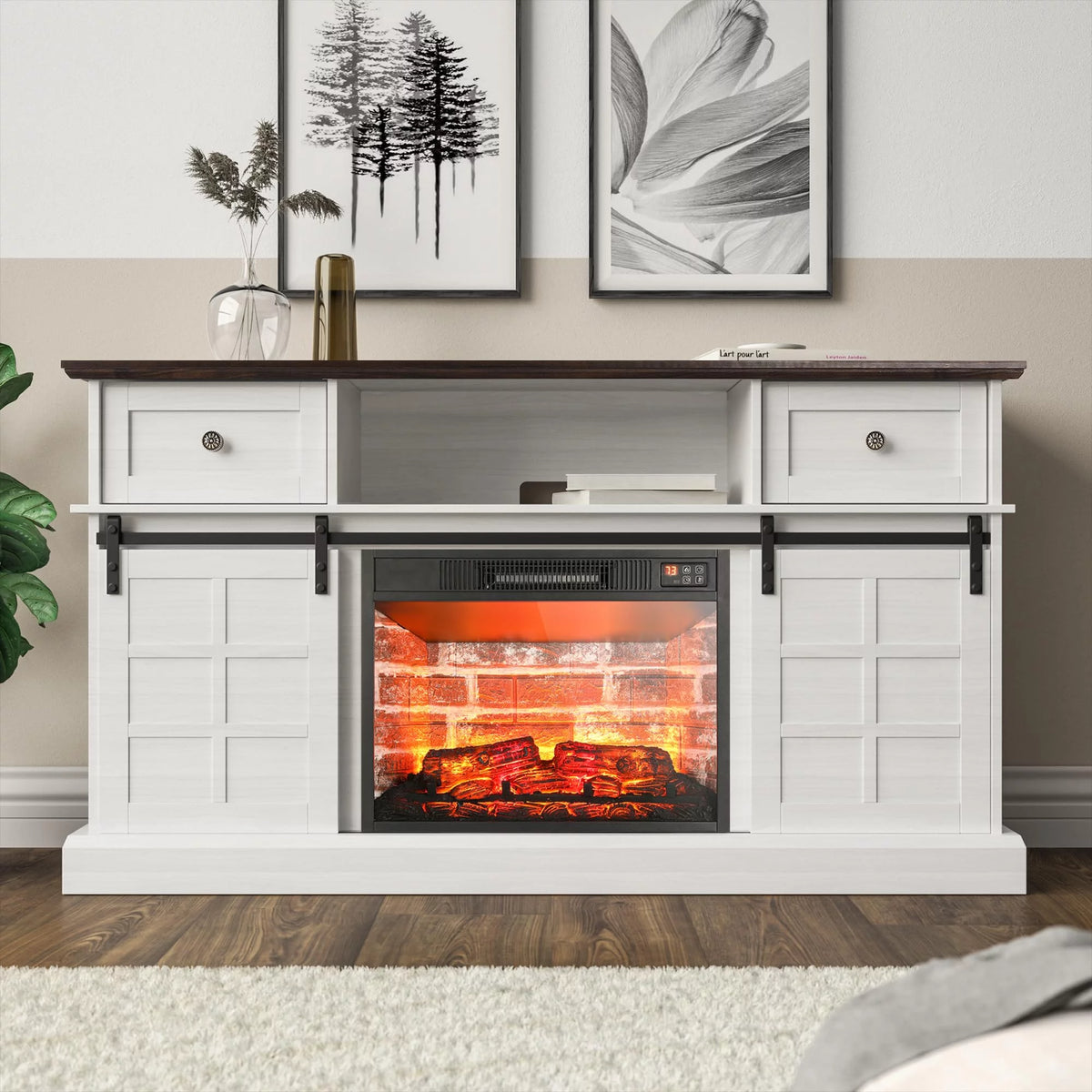 White Modern Farmhouse TV Stand X2150