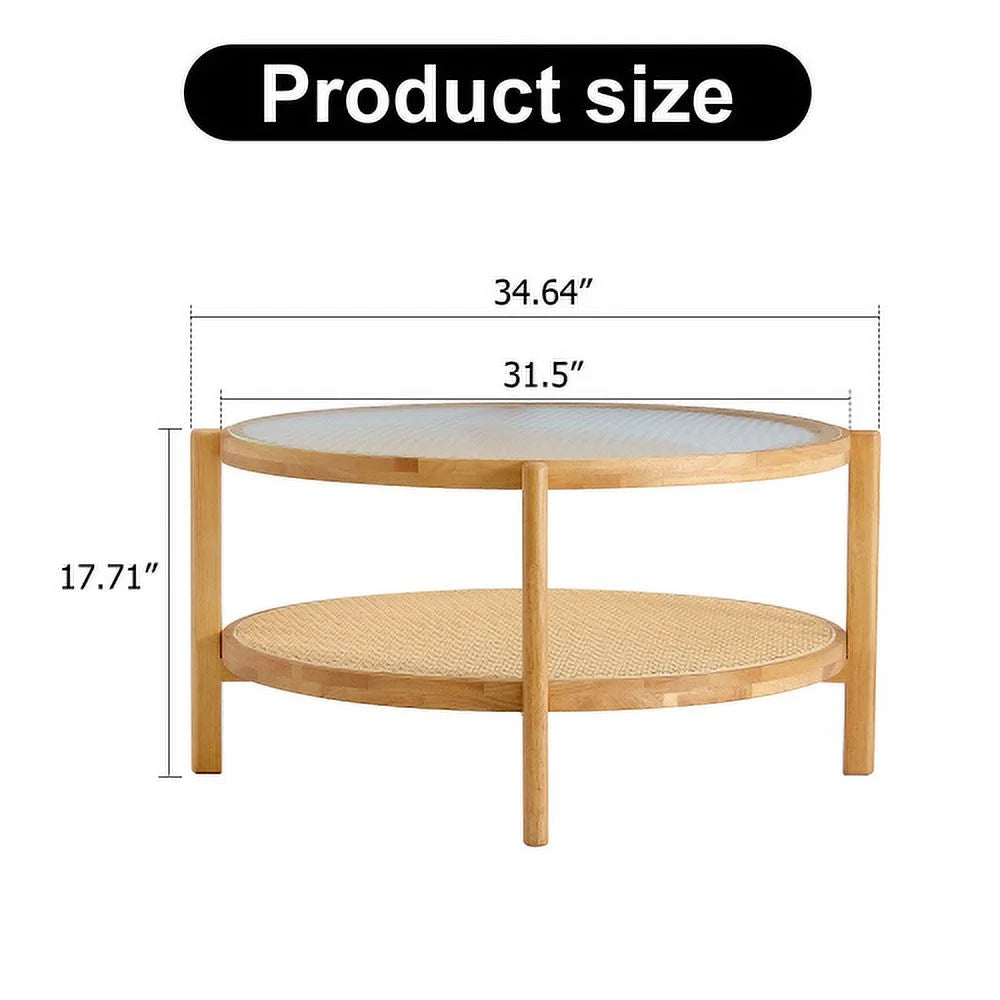 Round 2-Tier Glass Coffee Table with Solid Wood Legs H305692