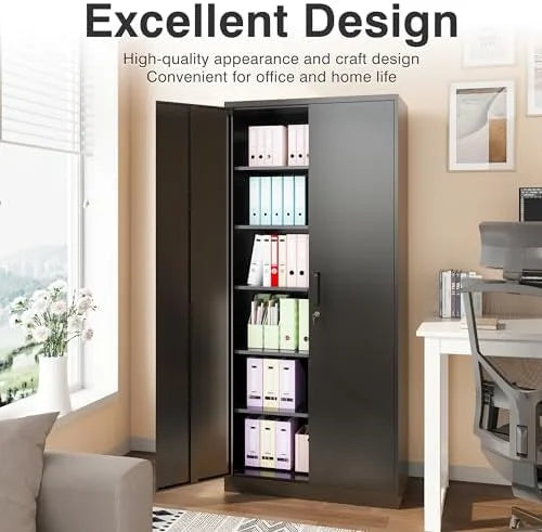 Metal Cabinet with Drawers 71" Locking Steel Cabinet with Doors and Shelves White 2 Drawers Y160710