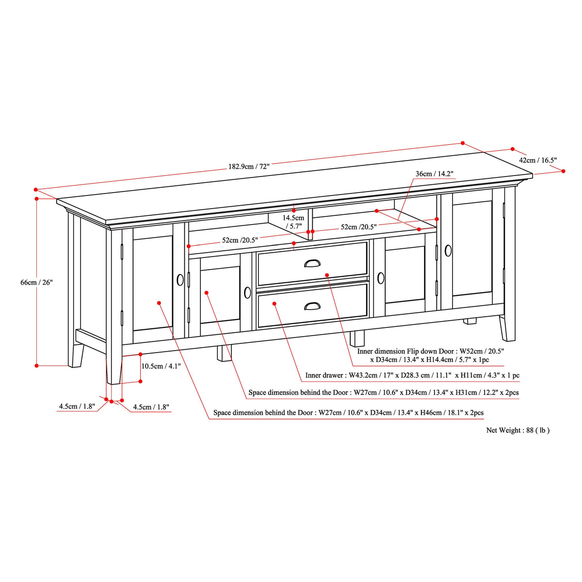 Black Wood 72 inch TV Media Stand J551244