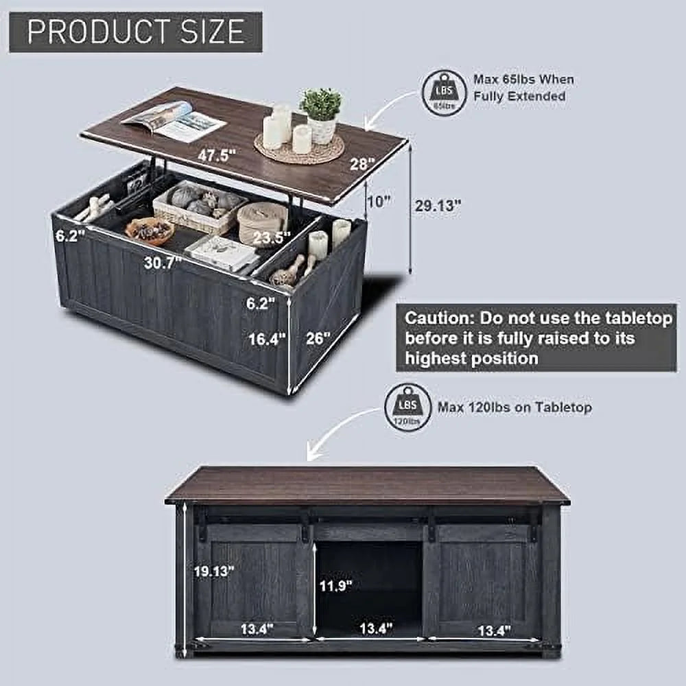 48” Lift Top Coffee Table with Sliding Barn Door Brown H17685
