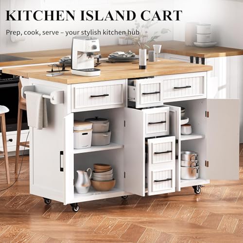 56.5'' White Kitchen Island with Drop Leaf O192280