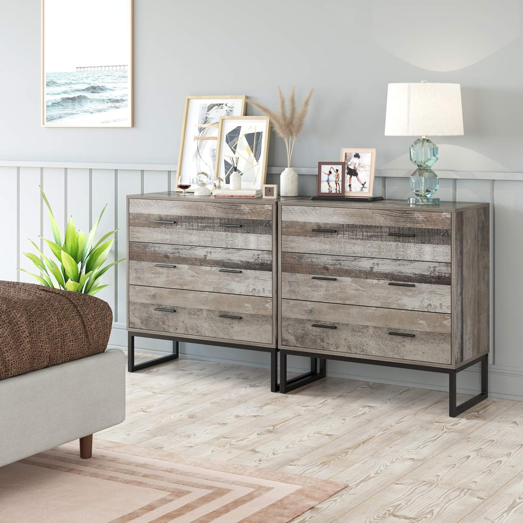3 Drawer Chest Dresser with Solid Wood Frame and Metal Legs A788