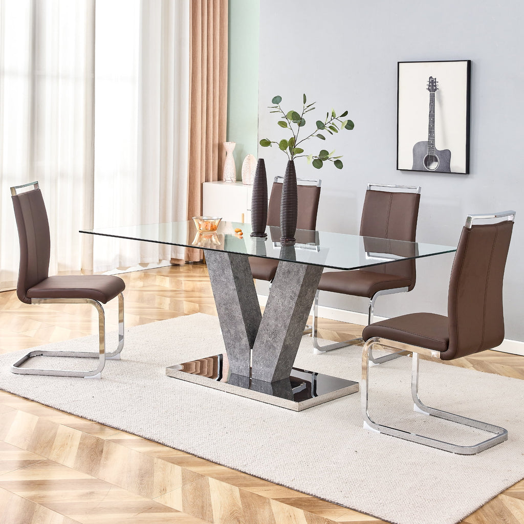 Modern Minimalist Rectangular Glass Dining Table for 6-8 O51242