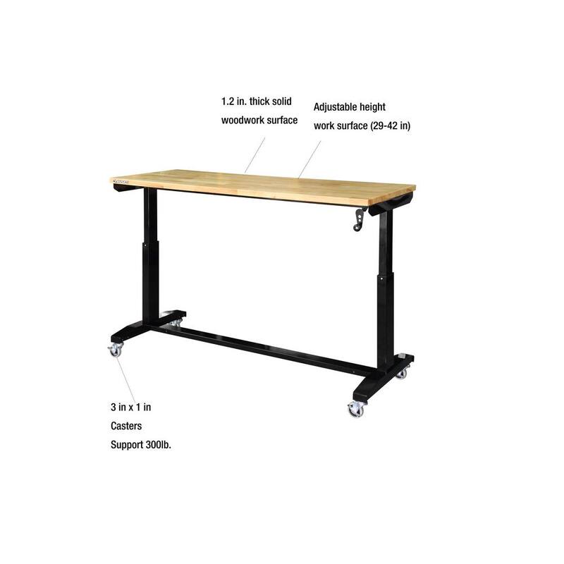 Adjustable Height Solid Wood Top Workbench Table in Black R982