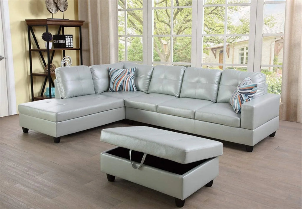 L-Shaped Sectional Sofa Set with Storage Ottoman and Pillows P42564
